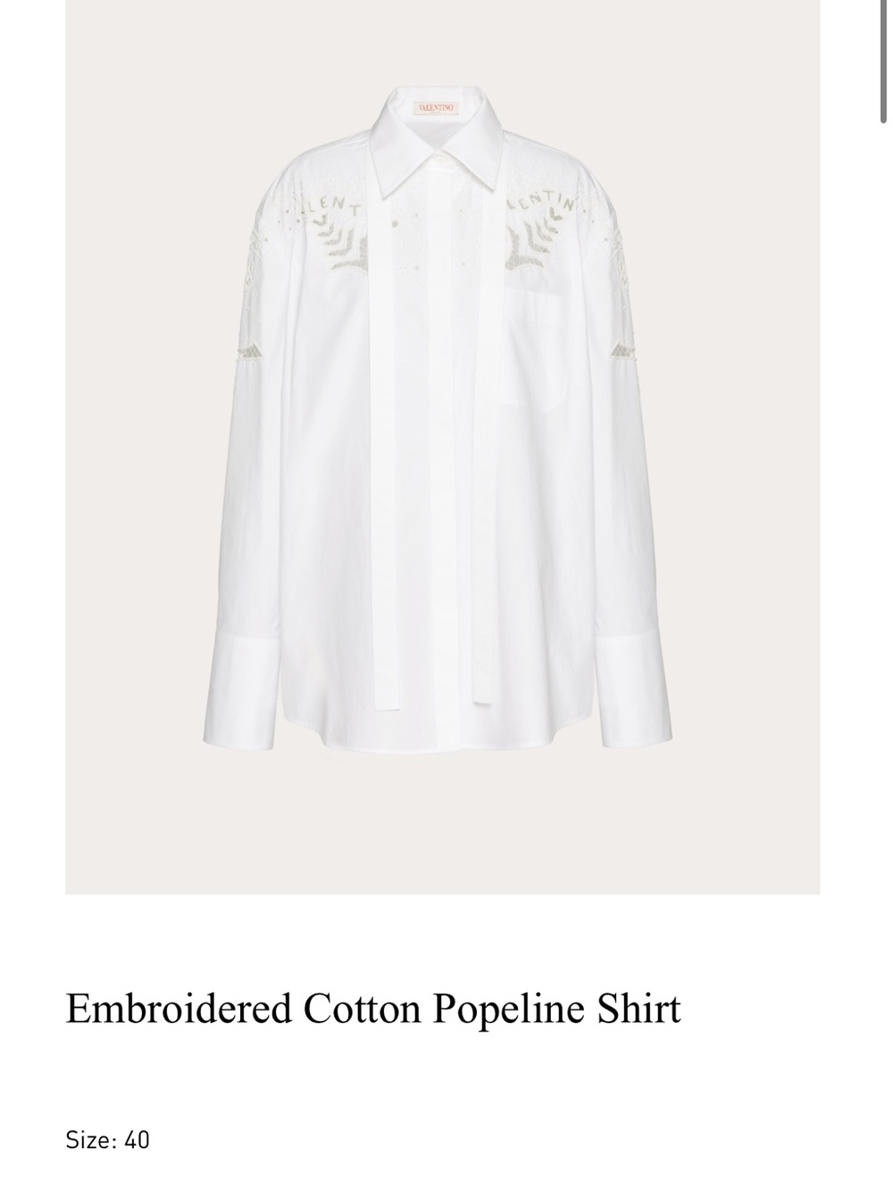 RP $2520. Valentino White Embroidered women’s Dress Shirt. Never worn.
